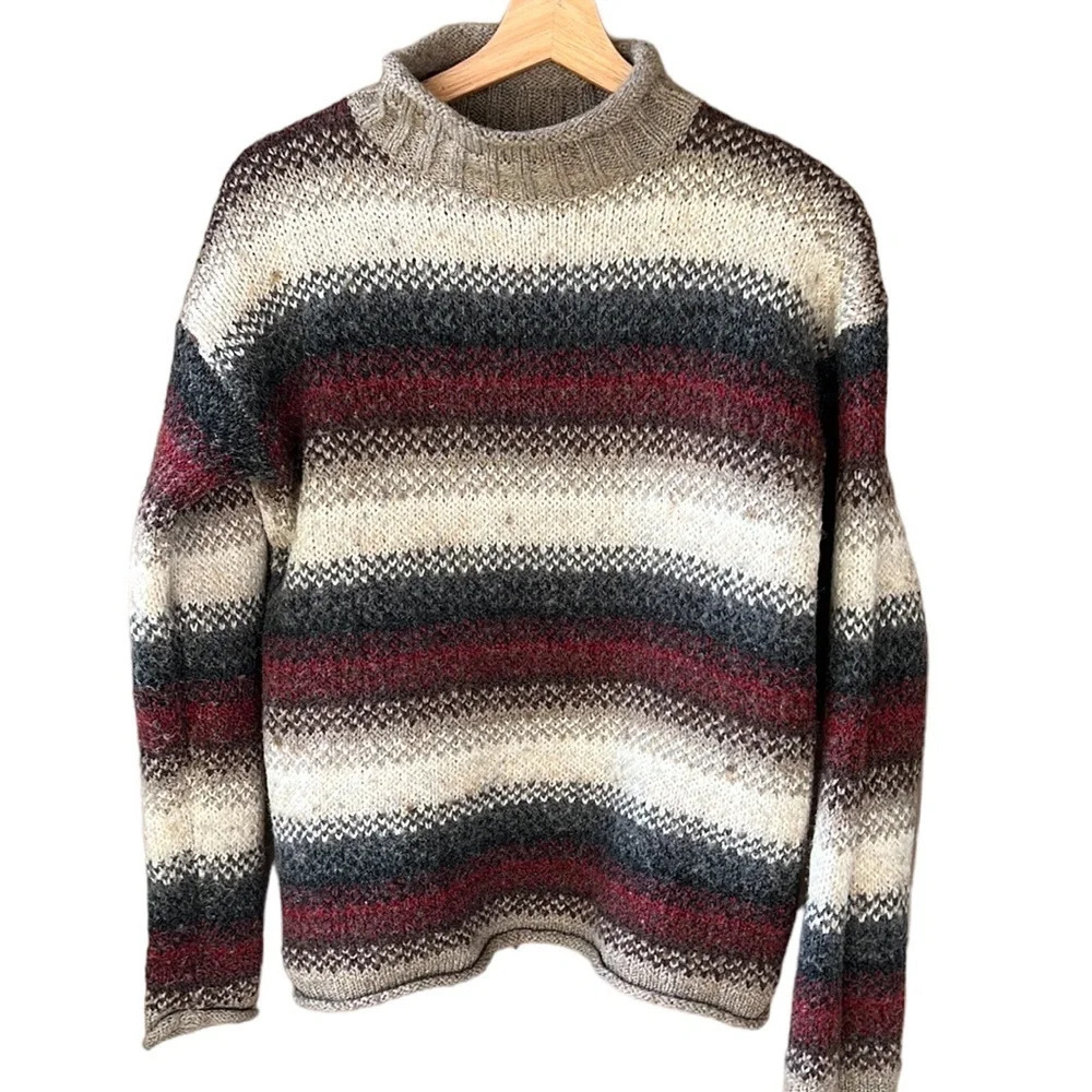 Vintage Metropolitan Wool Blend Striped Sweater. Earthy Tones. Boho Y2K Grandma